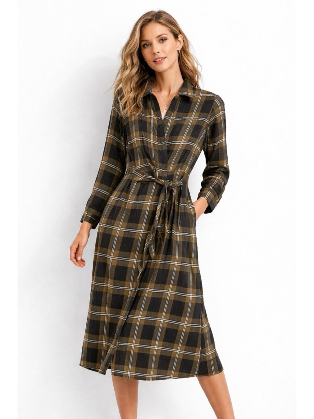 NEW GARNET HILL EVA shirt dress plaid 10 cotton flannel midi long sleeve